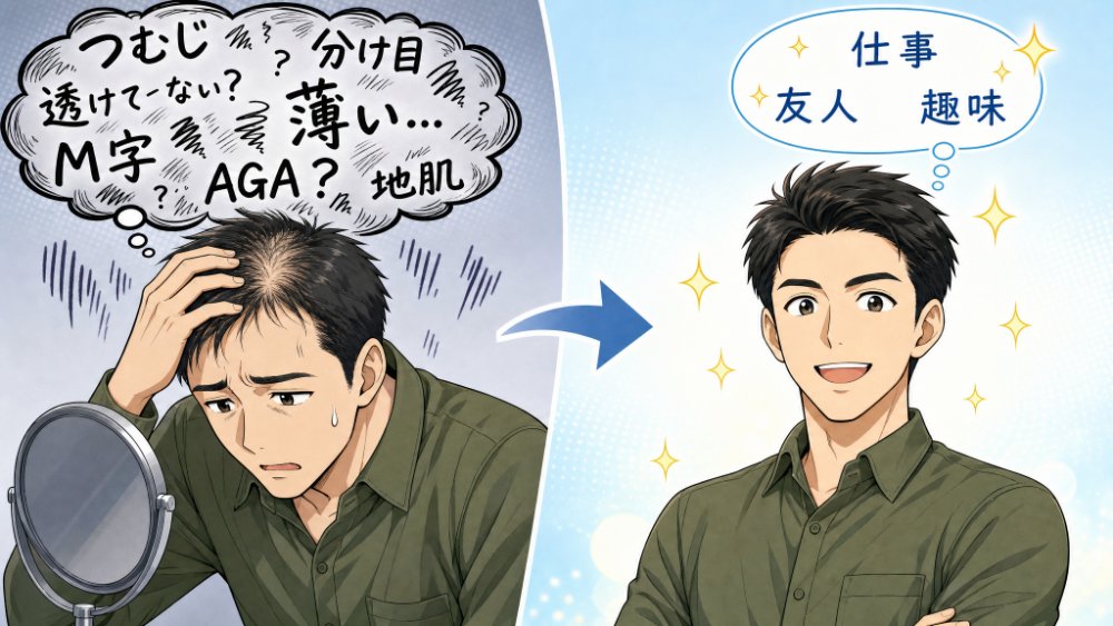 頭の中を占める髪の悩み：これまでは髪の悩みでいっぱい、施術後は仕事・友人・趣味